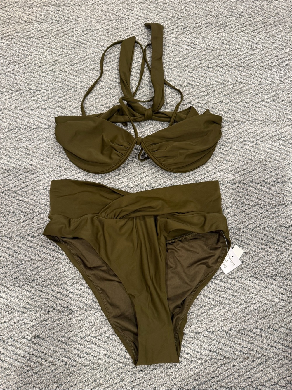 Caroline Constas Olive Twist High-Waist Bikini Set